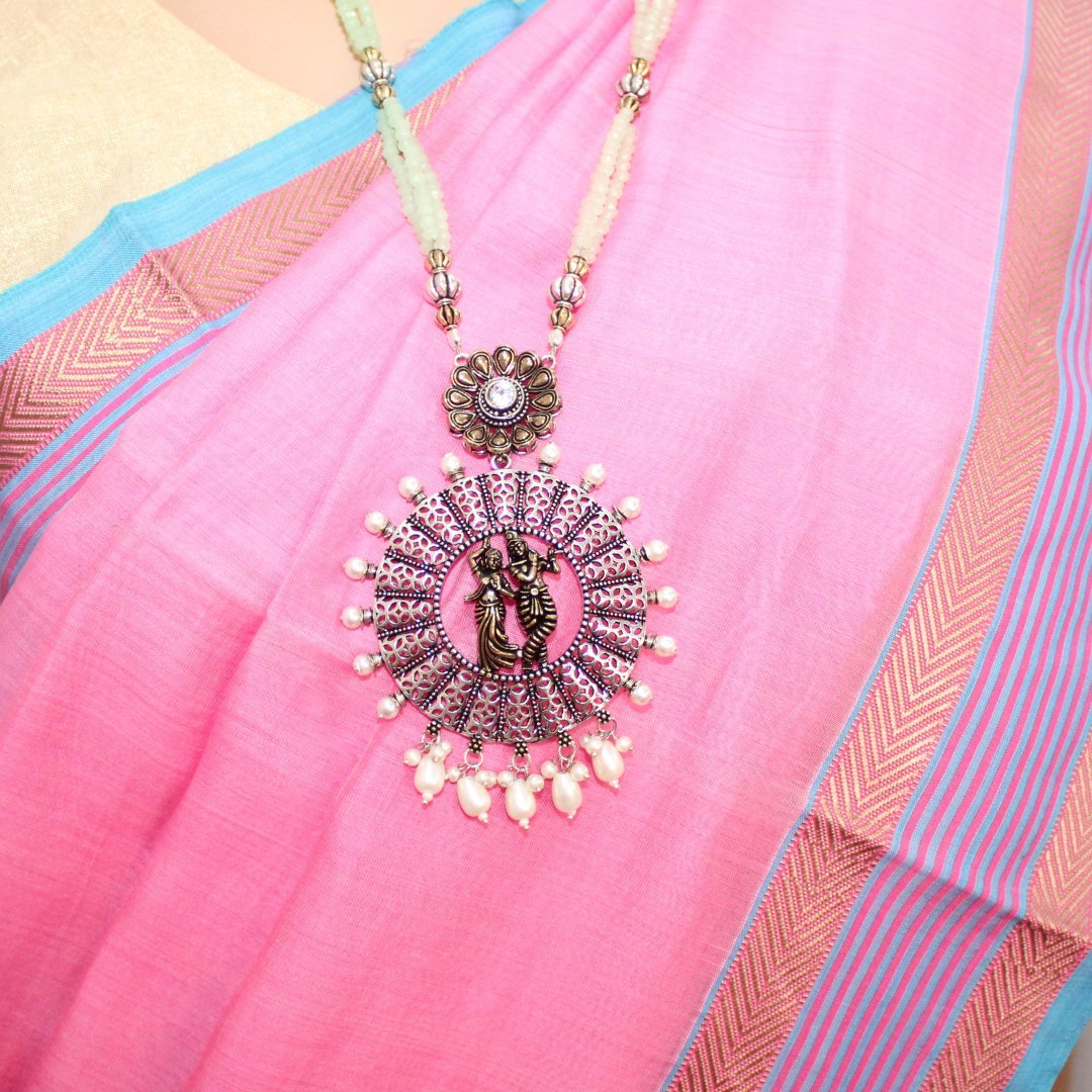RADHA - KRISHAN DUAL - TONE PENDANT SET - LIGHT GREEN