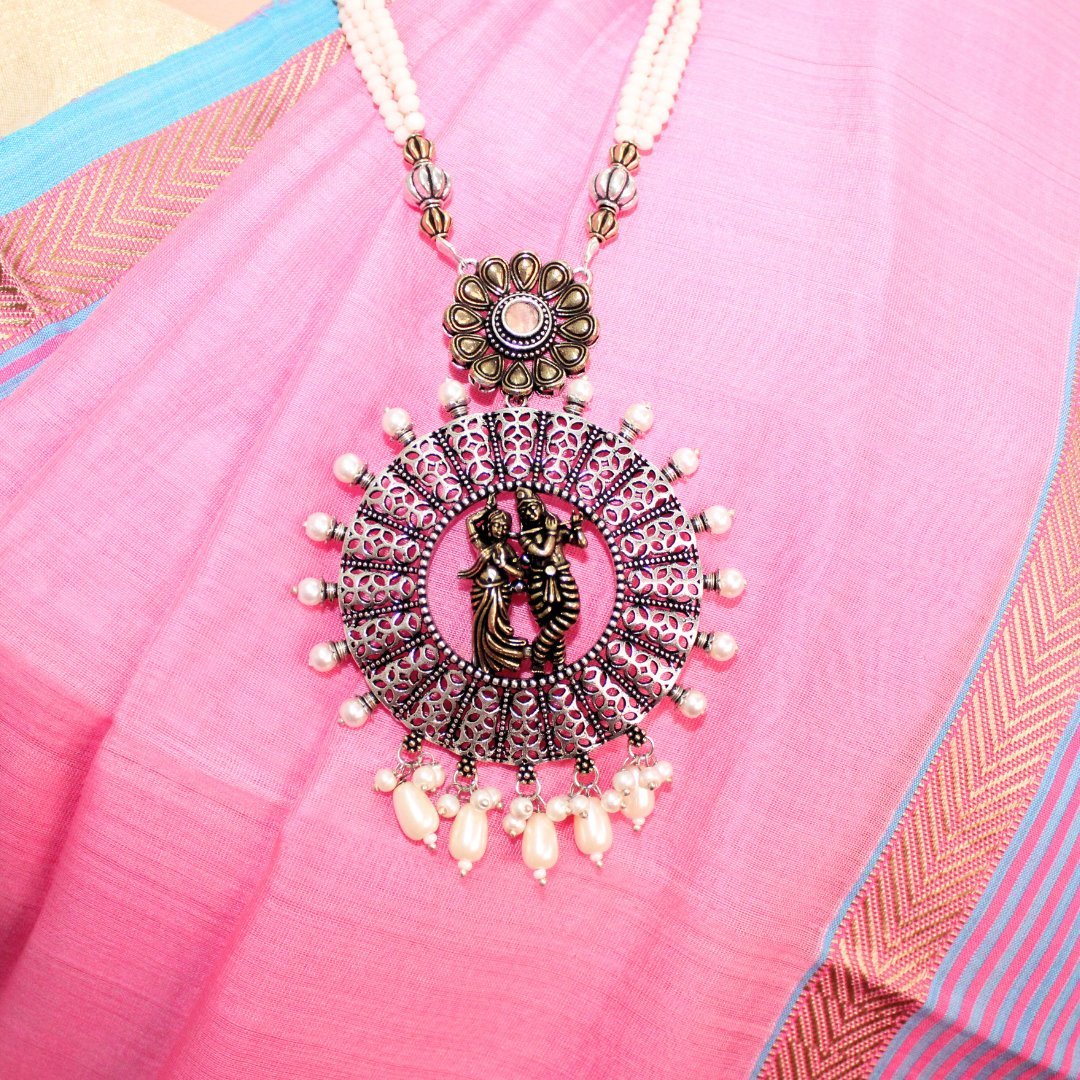 RADHA - KRISHAN DUAL - TONE PENDANT SET - PEACH