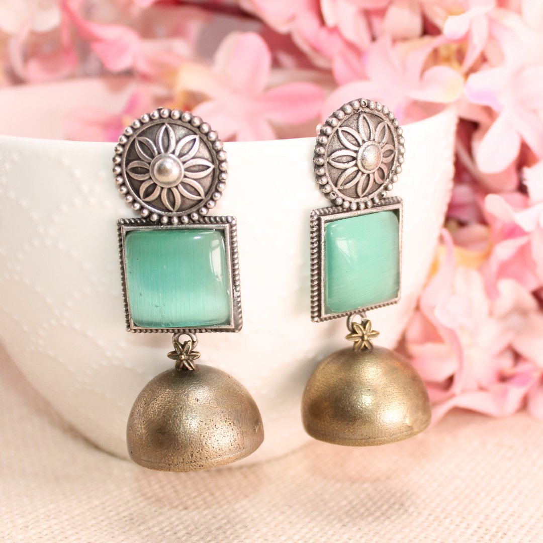 RAJPUTA MONALISA STONE DUAL - TONE JHUMKA - MINT