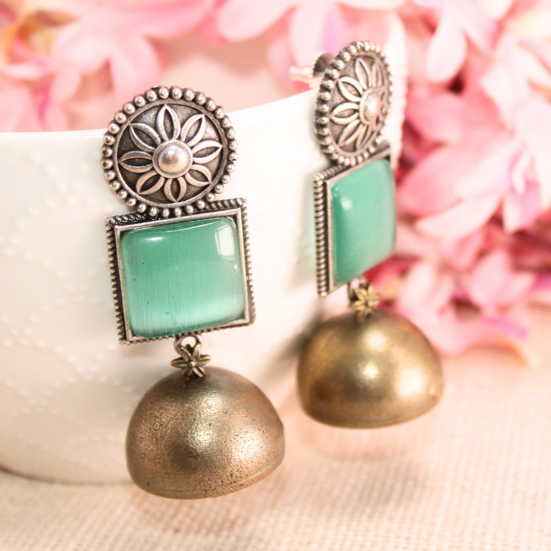 RAJPUTA MONALISA STONE DUAL - TONE JHUMKA - MINT