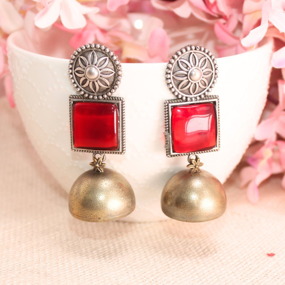 RAJPUTA MONALISA STONE DUAL - TONE JHUMKA - RED