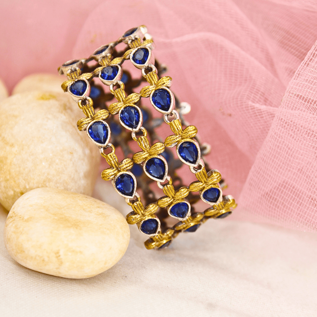 Rajputi Blue Stone Kada – Non - Openable Single Bang