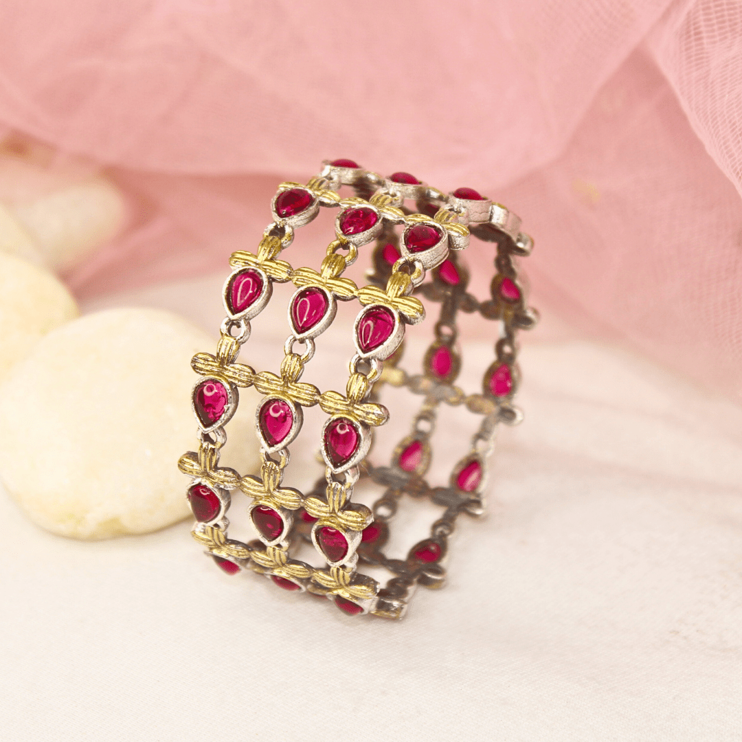 Rajputi Ruby Red Kada – Elegant Non - Openable Single Bang
