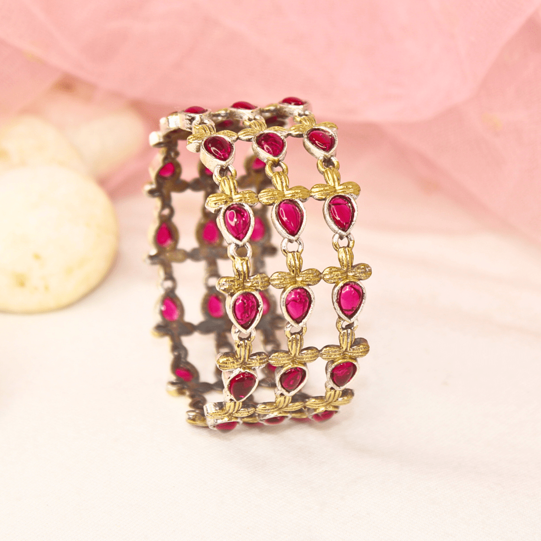 Rajputi Ruby Red Kada – Elegant Non - Openable Single Bang