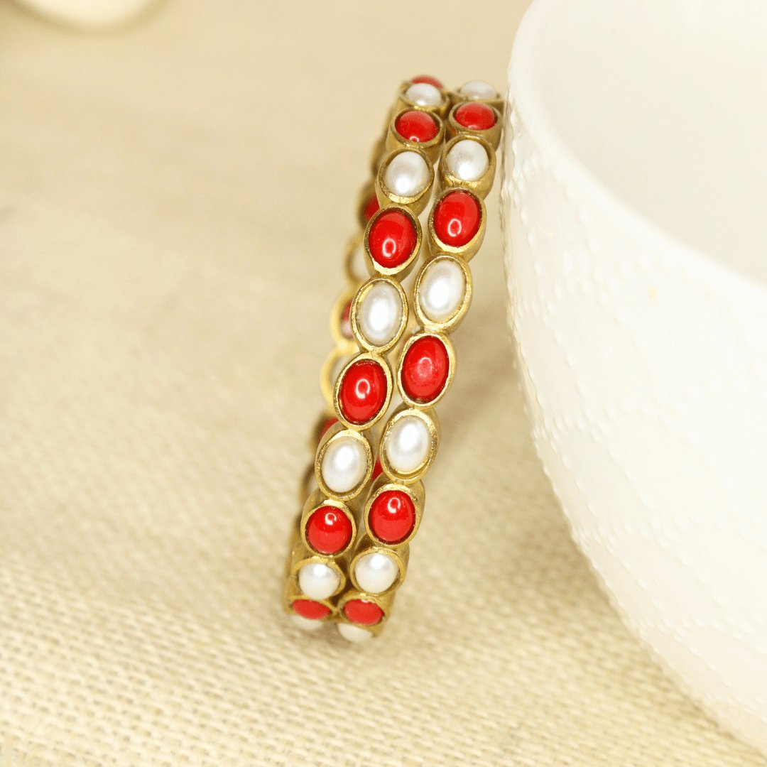 RAJWADI CORAL PEARL (MOONGA MOTI) BANGLE -SET OF 2