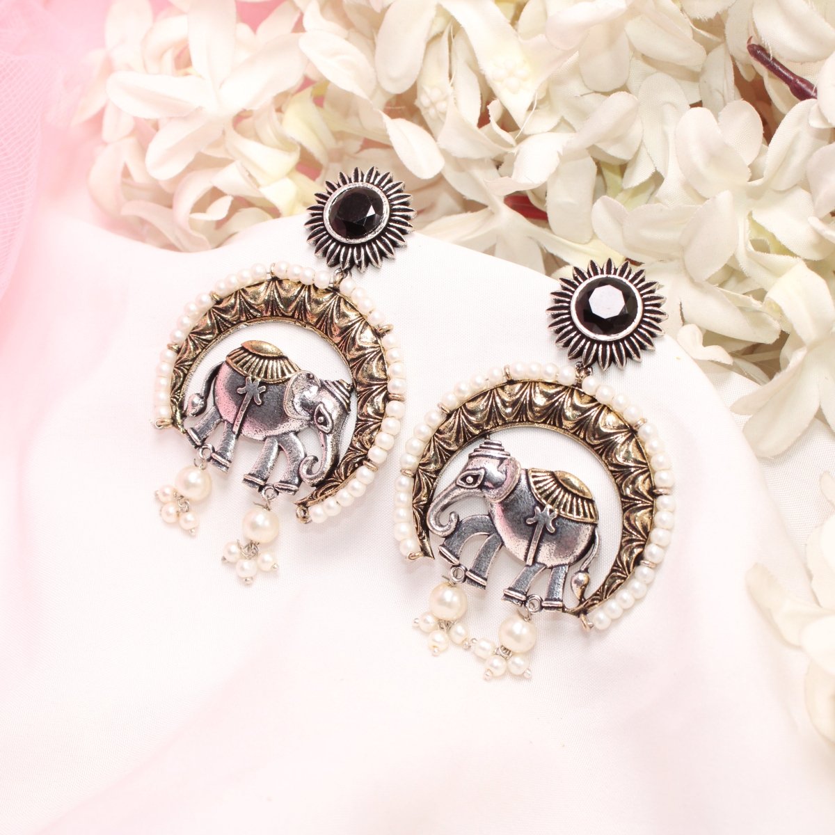 RAJWADI GAJ DUAL - TONE EARRING - BLACK