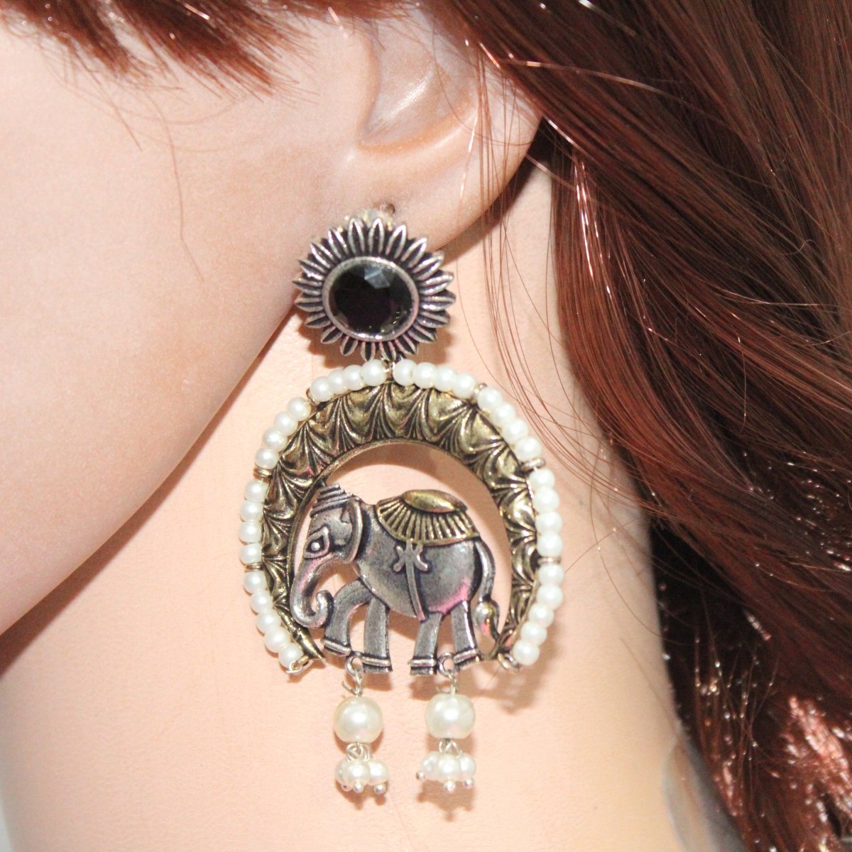 RAJWADI GAJ DUAL - TONE EARRING - BLACK