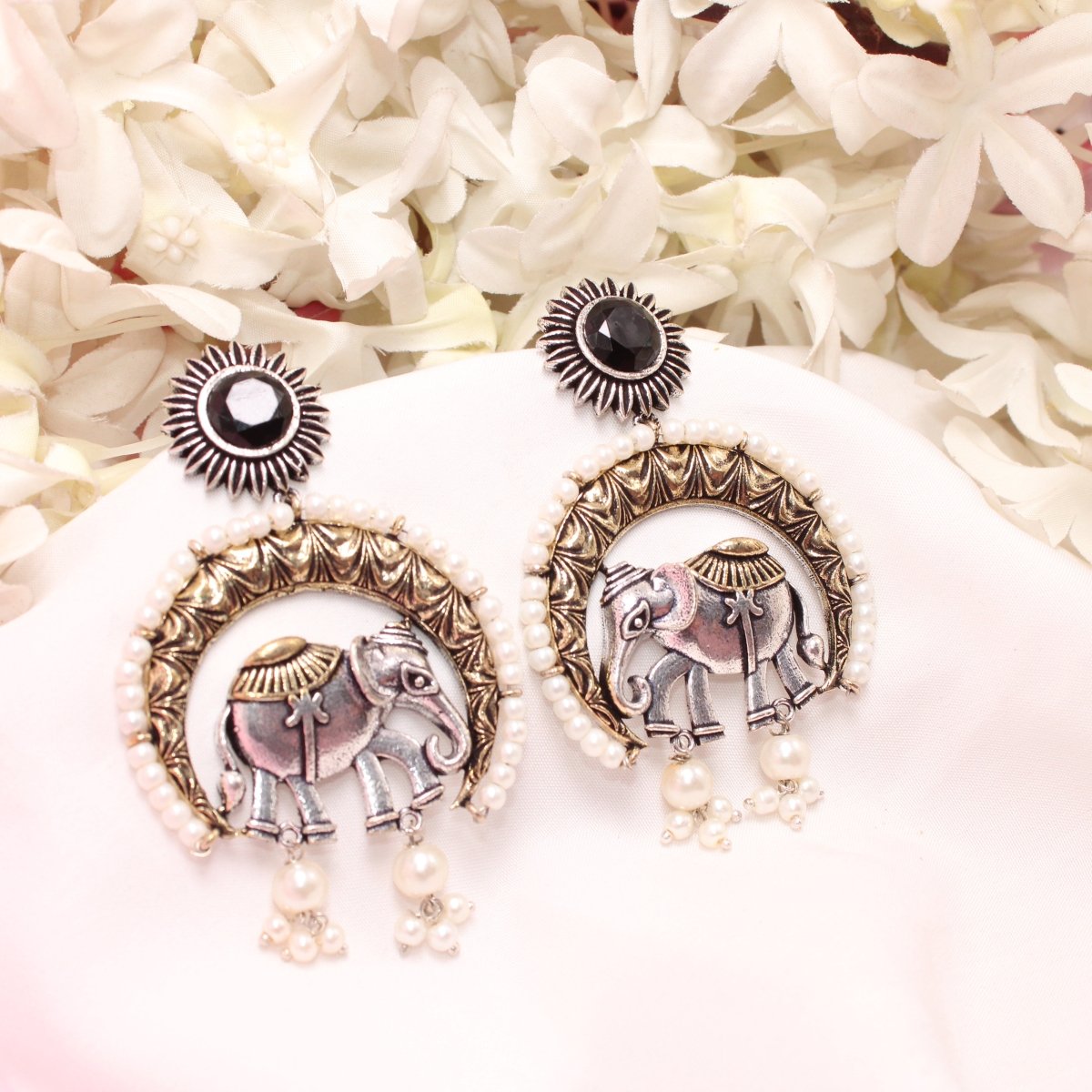 RAJWADI GAJ DUAL - TONE EARRING - BLACK