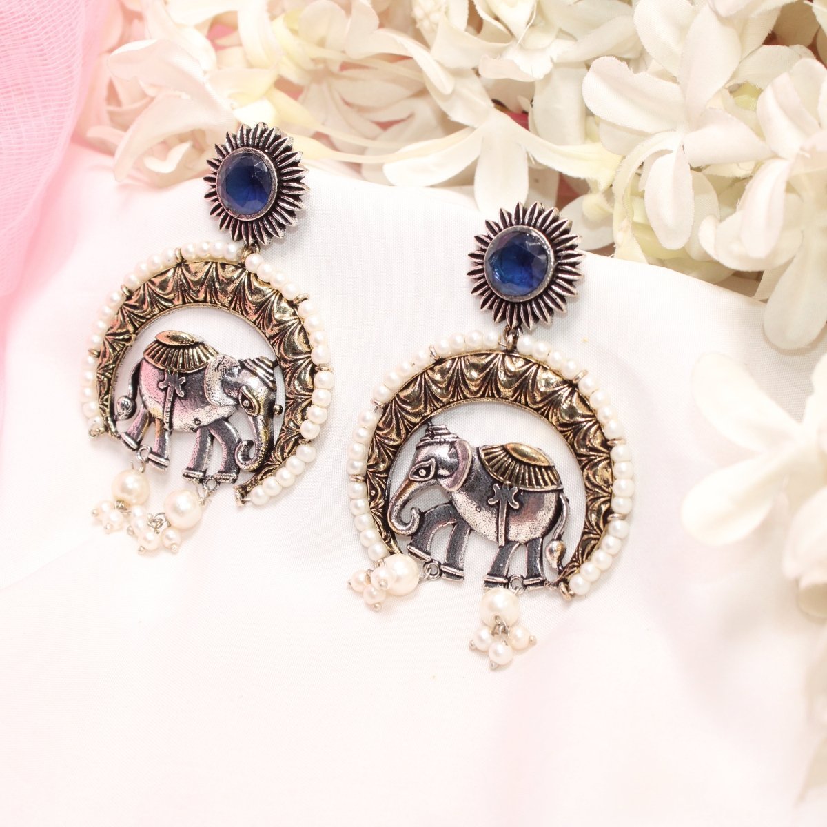 RAJWADI GAJ DUAL - TONE EARRING - BLUE