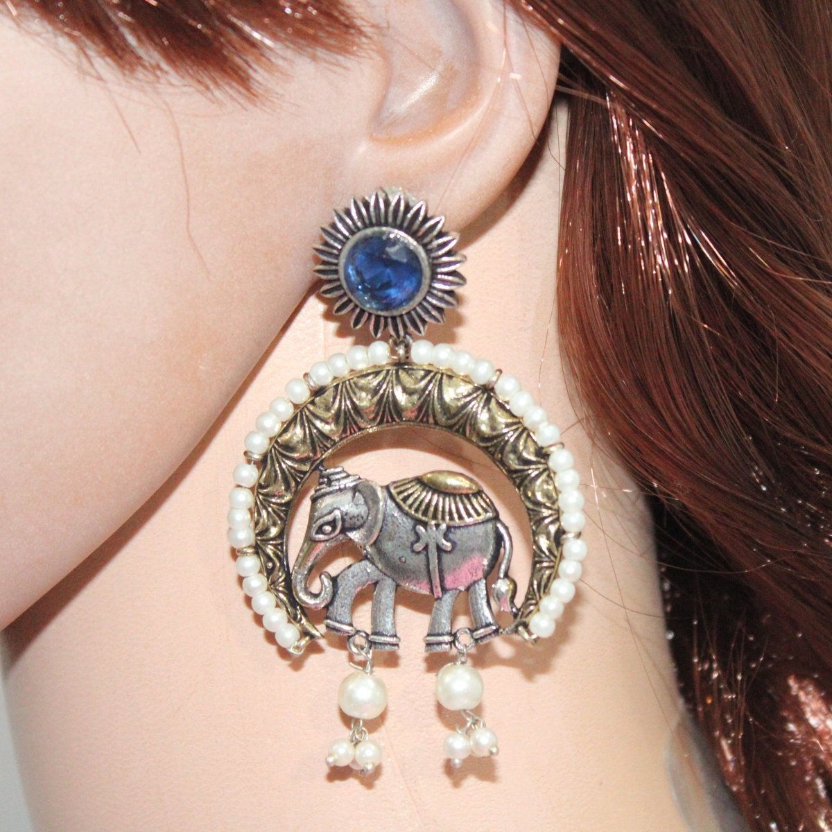 RAJWADI GAJ DUAL - TONE EARRING - BLUE