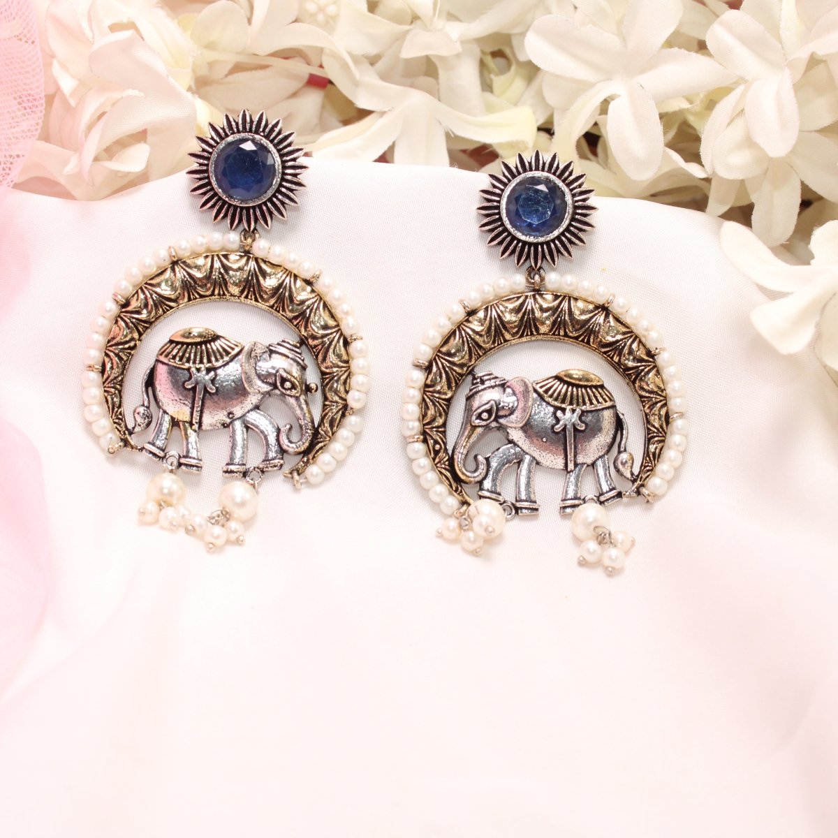 RAJWADI GAJ DUAL - TONE EARRING - BLUE