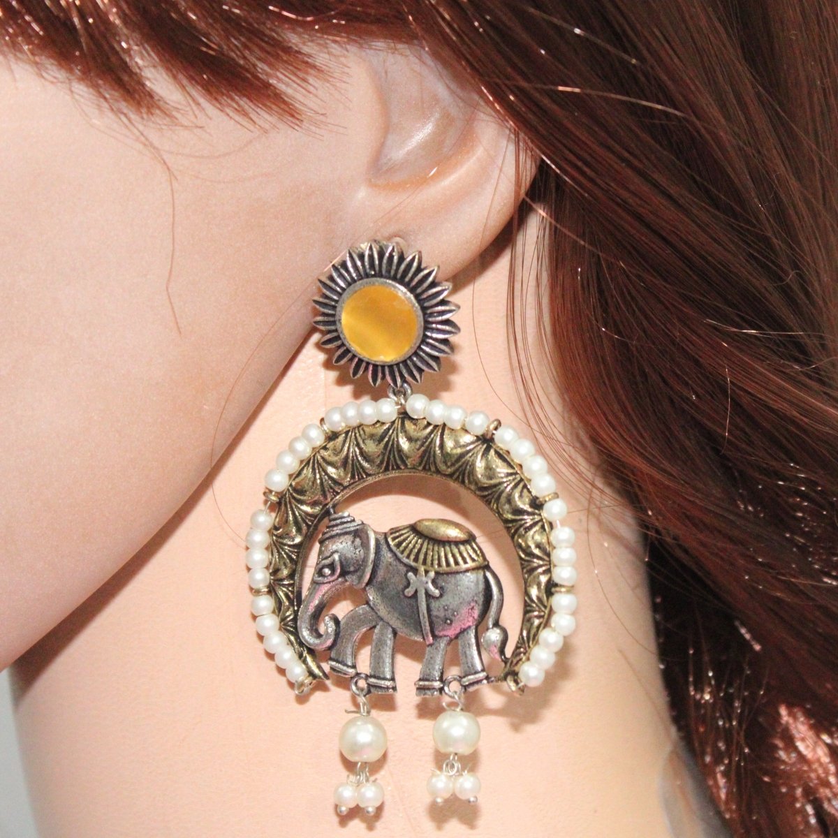 RAJWADI GAJ DUAL - TONE EARRING - YELLOW
