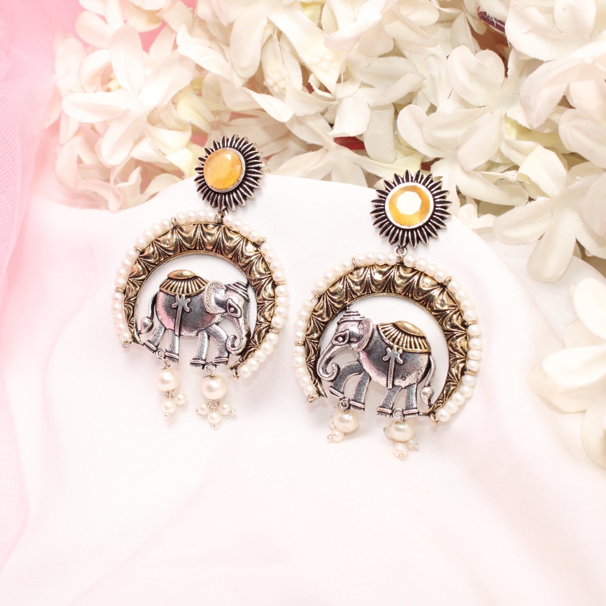 RAJWADI GAJ DUAL - TONE EARRING - YELLOW