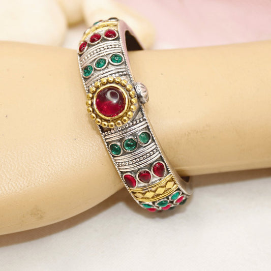 Rajwadi Kada – Vintage Heritage Kada with Traditional Red-Green Ston