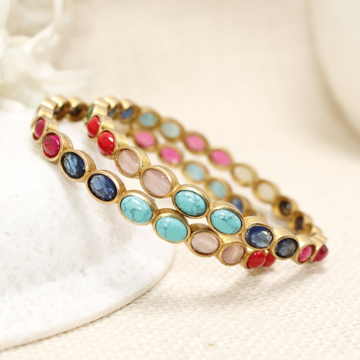 RAJWADI NAVRATNA BANGLE -SET OF 2