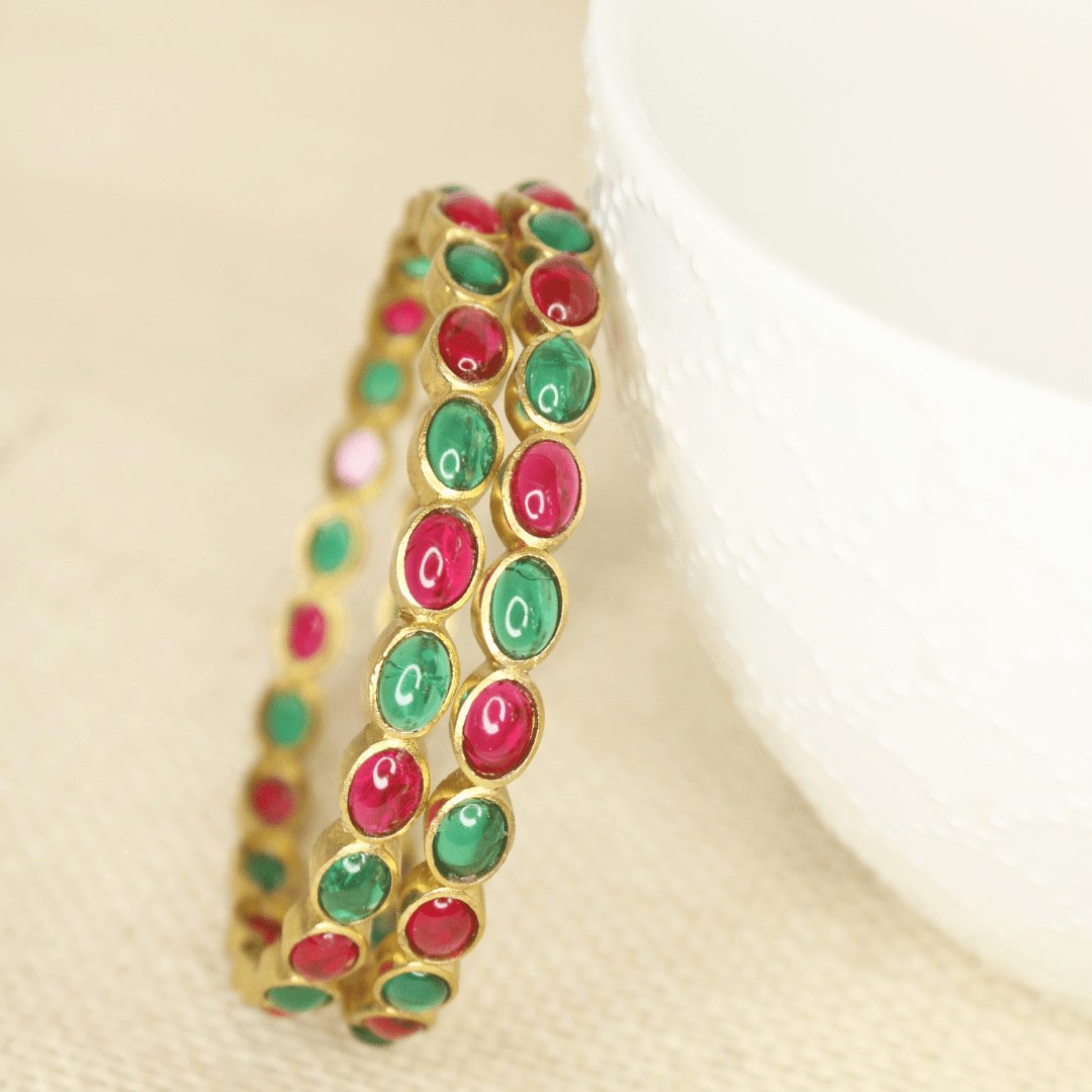 RAJWADI RUBY EMERALD (RED & GREEN) BANGLE -SET OF 2