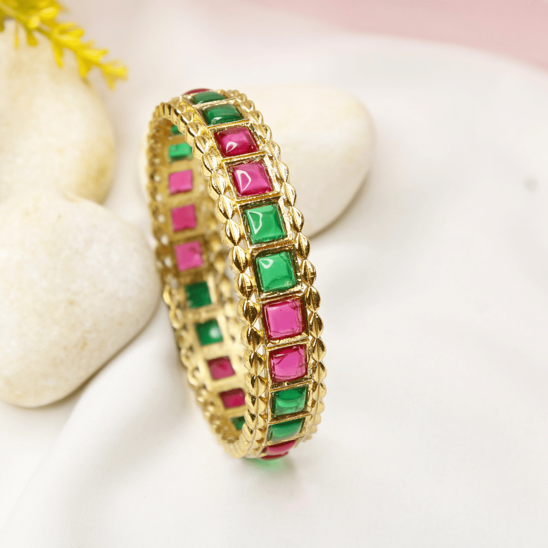 Rajwadi Square - Stone Kada Emerald Green & Ruby Red