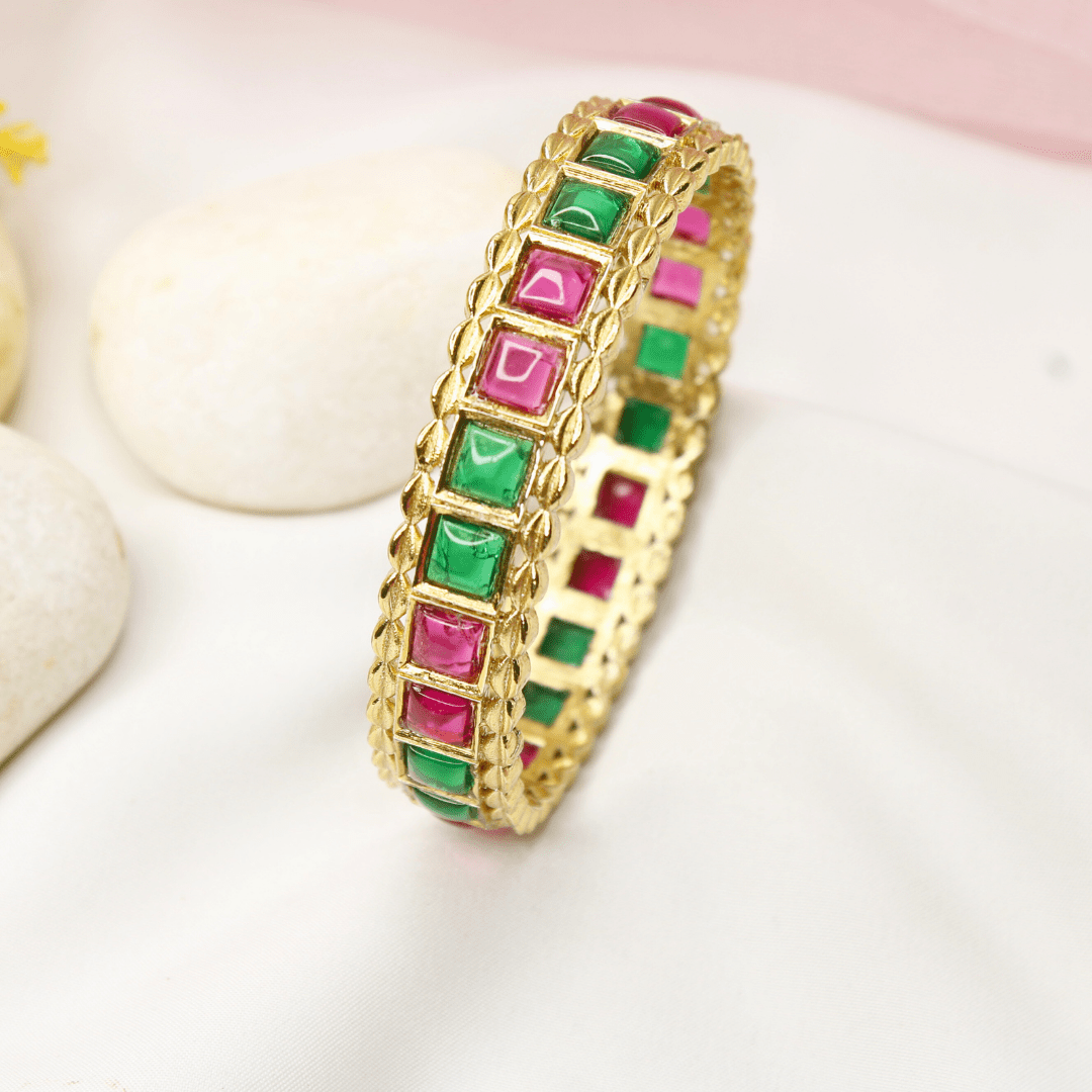 Rajwadi Square - Stone Kada Emerald Green & Ruby Red