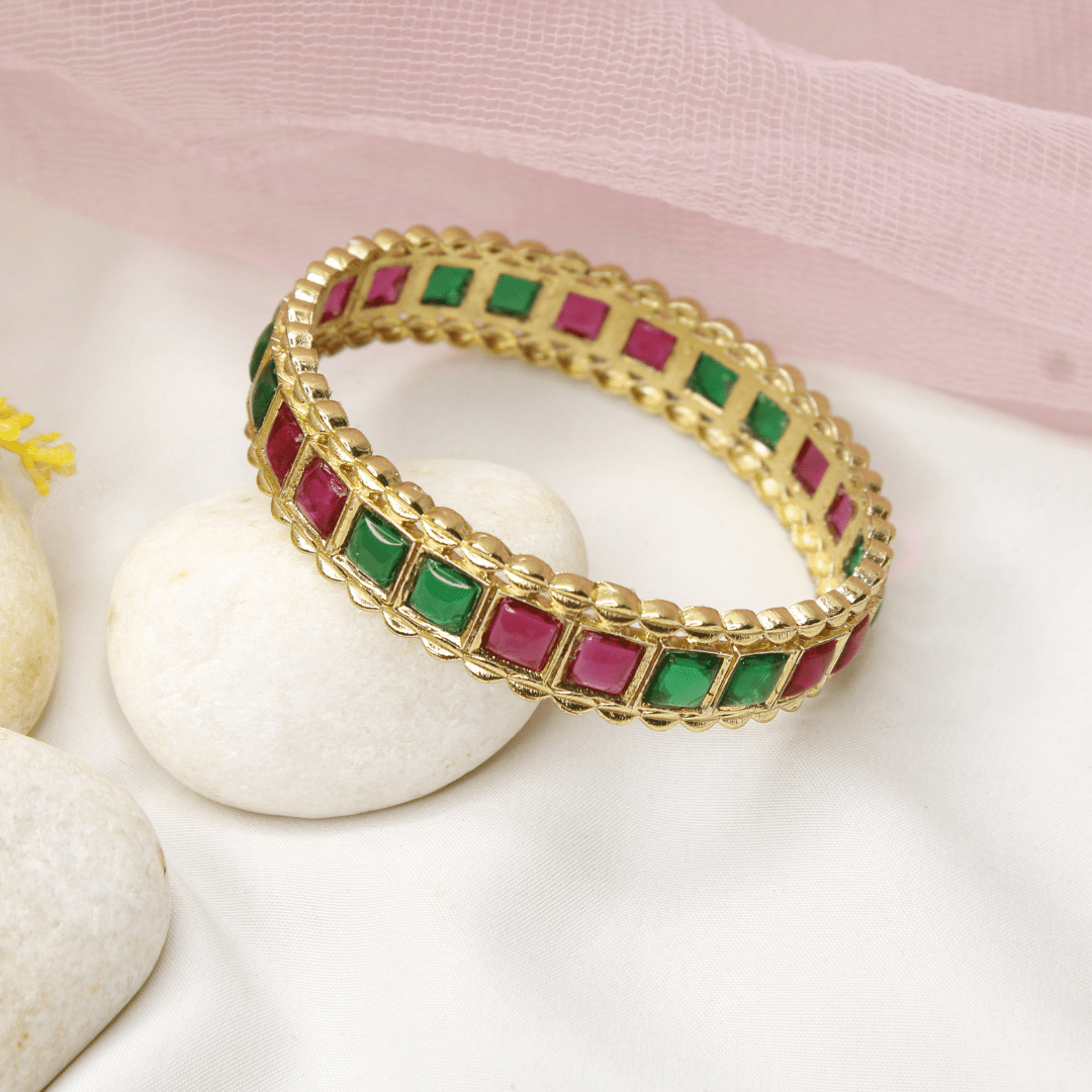 Rajwadi Square - Stone Kada Emerald Green & Ruby Red