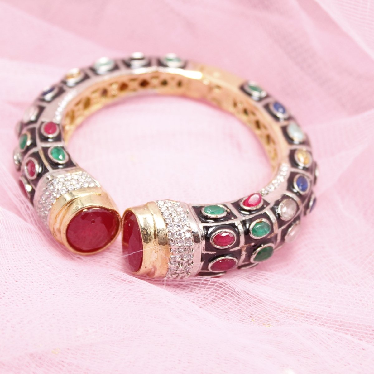RAJWADI STONE & MEENAKARI KADA GOLD PLATED - MULTICOLOUR
