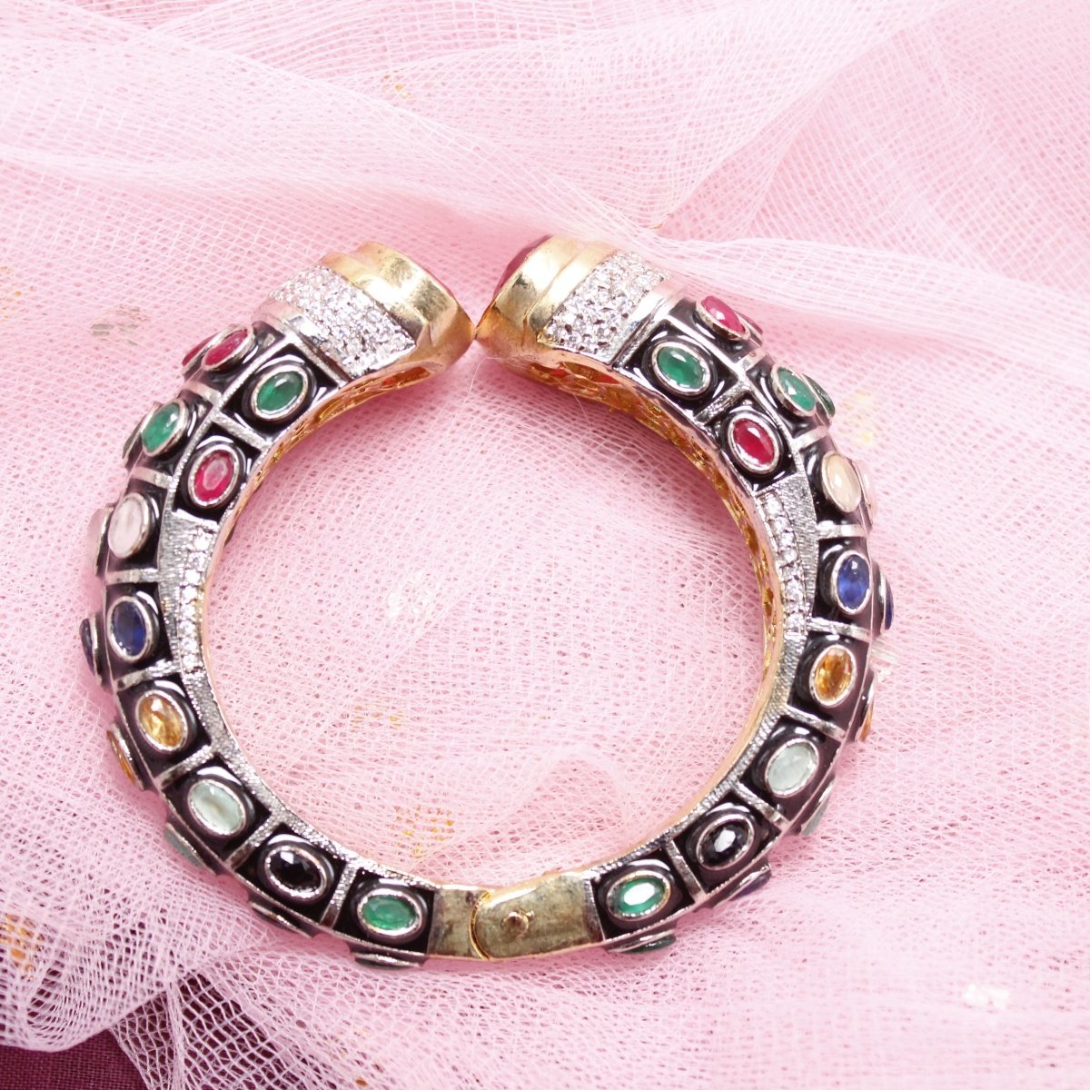 RAJWADI STONE & MEENAKARI KADA GOLD PLATED - MULTICOLOUR