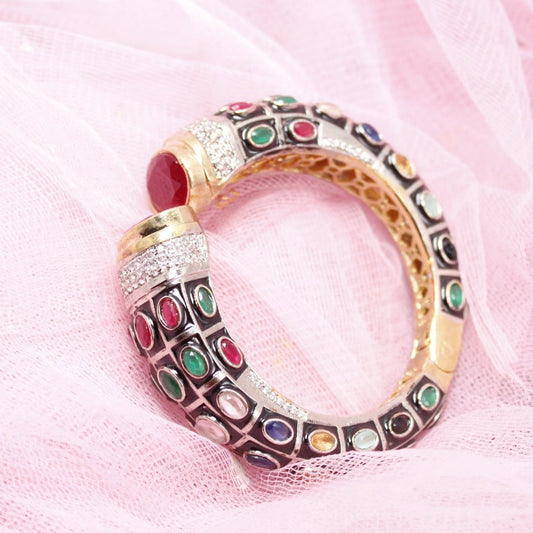 RAJWADI STONE & MEENAKARI KADA GOLD PLATED - MULTICOLOUR