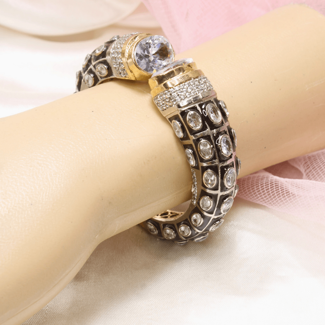 RAJWADI STONE & MEENAKARI KADA GOLD PLATED - TRANSPARENT