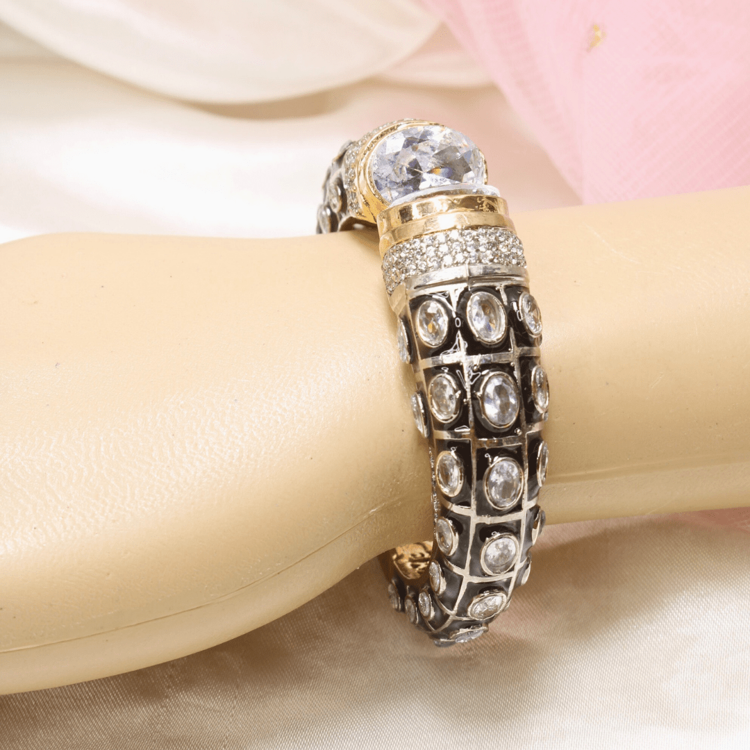 RAJWADI STONE & MEENAKARI KADA GOLD PLATED - TRANSPARENT