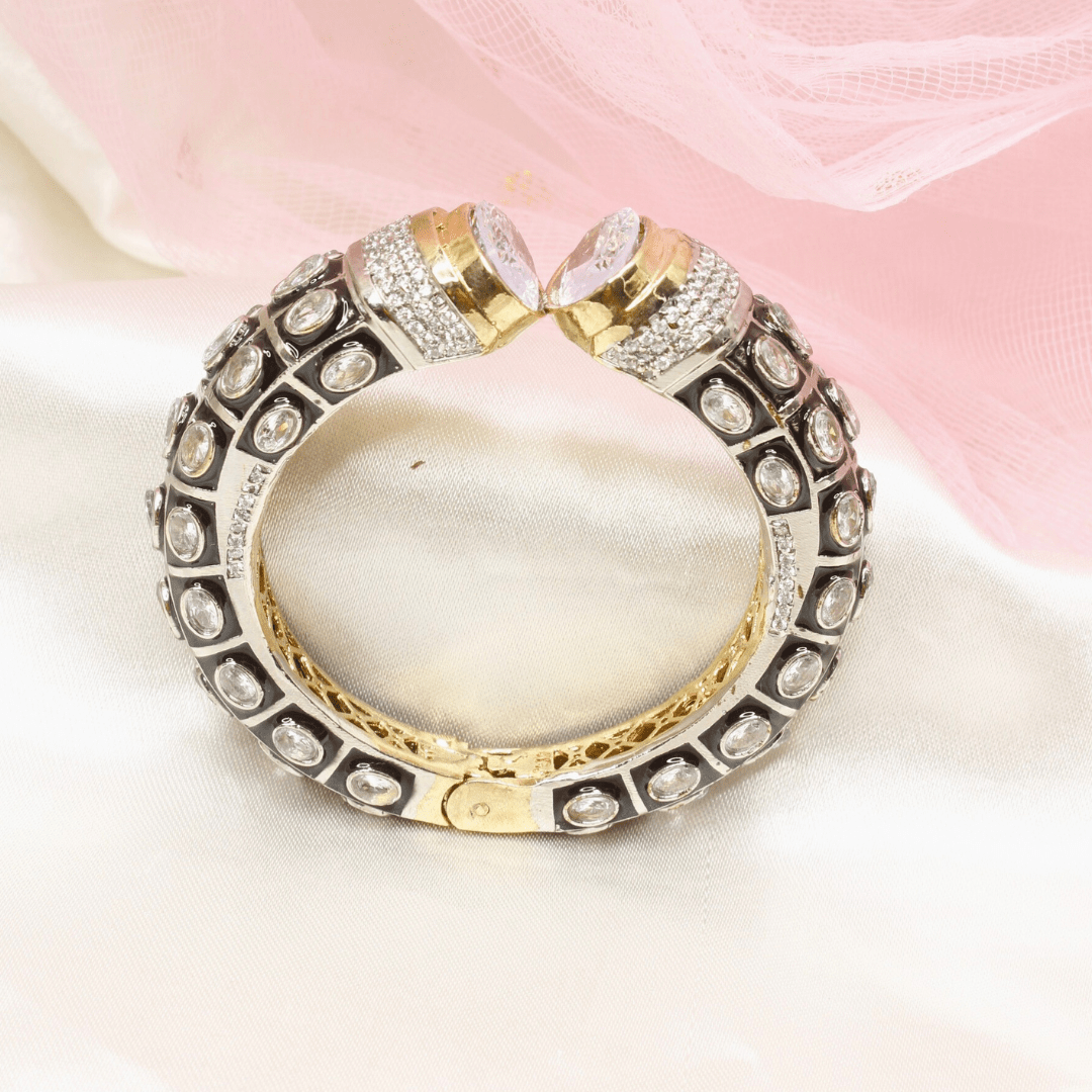 RAJWADI STONE & MEENAKARI KADA GOLD PLATED - TRANSPARENT