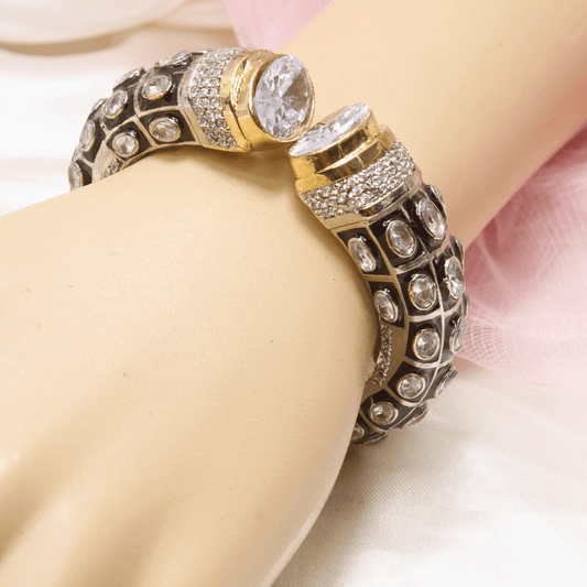 RAJWADI STONE & MEENAKARI KADA GOLD PLATED - TRANSPARENT