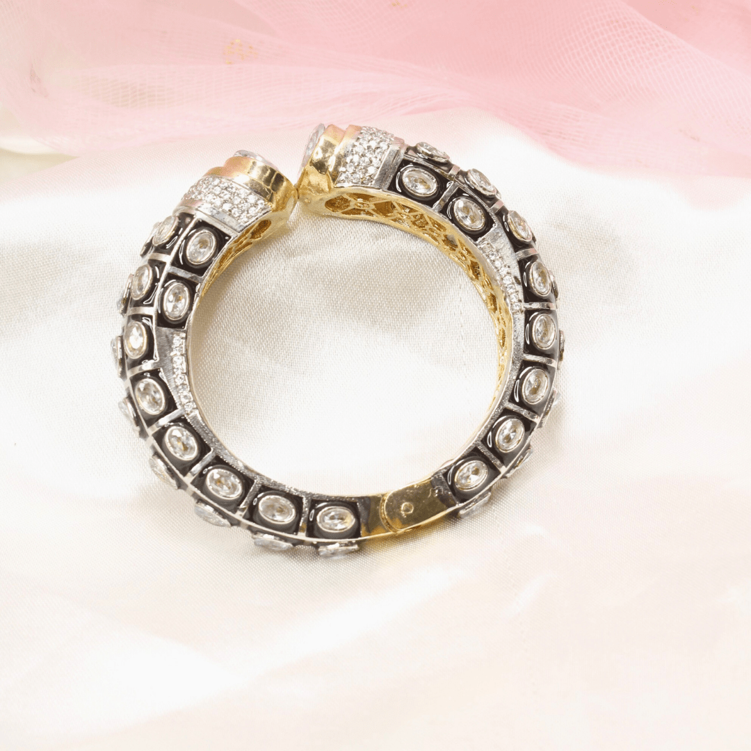 RAJWADI STONE & MEENAKARI KADA GOLD PLATED - TRANSPARENT