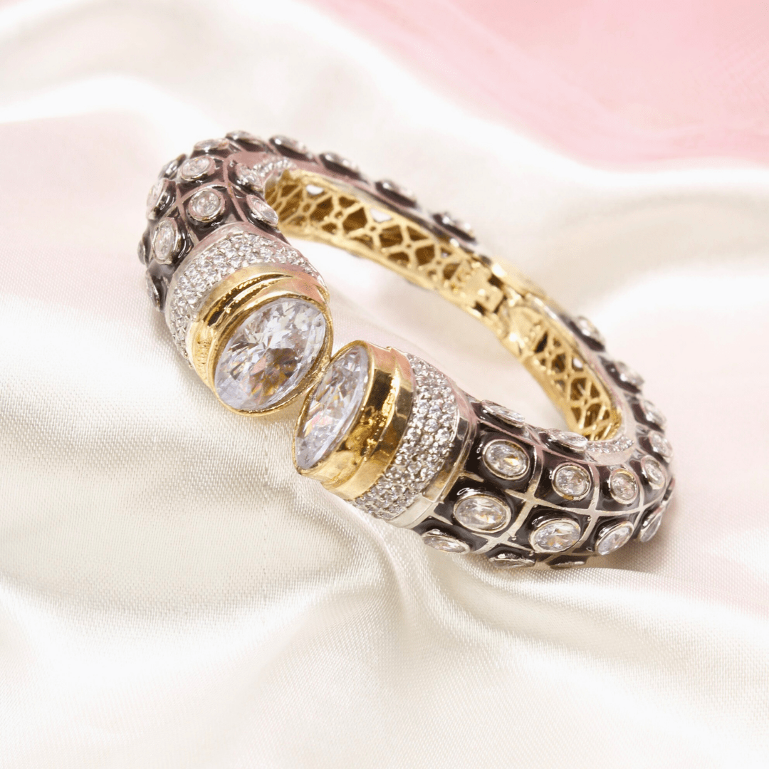 RAJWADI STONE & MEENAKARI KADA GOLD PLATED - TRANSPARENT