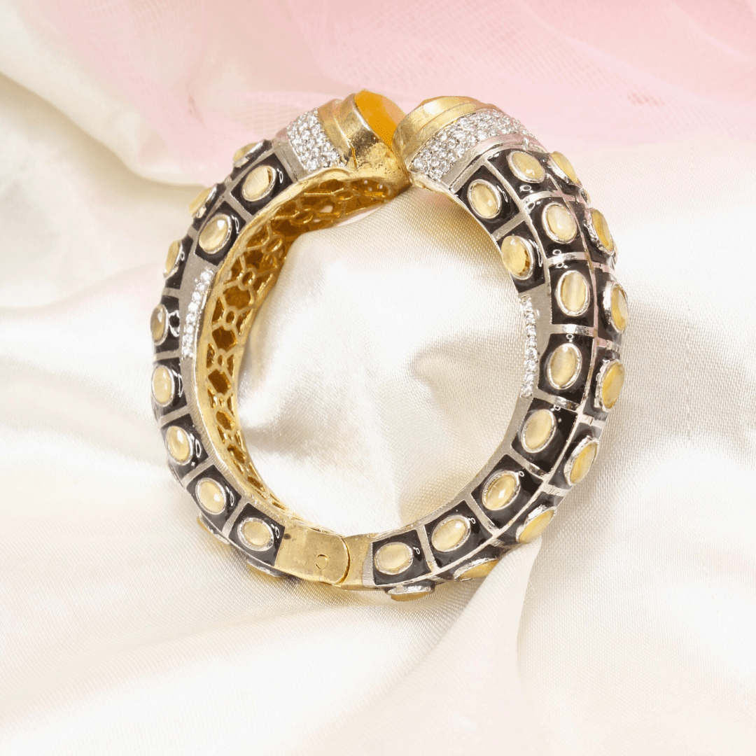 RAJWADI STONE & MEENAKARI KADA GOLD PLATED - YELLOW