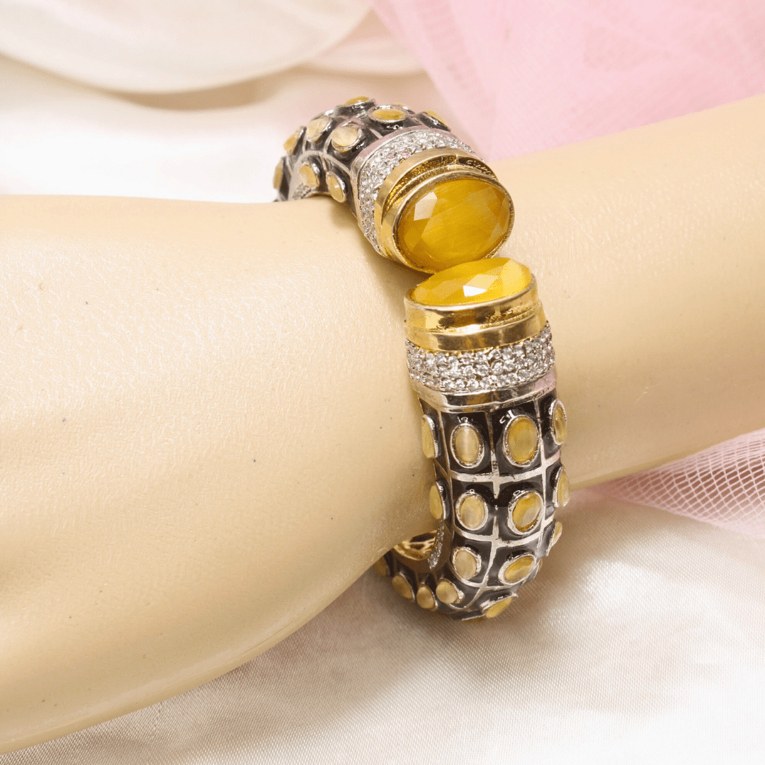RAJWADI STONE & MEENAKARI KADA GOLD PLATED - YELLOW