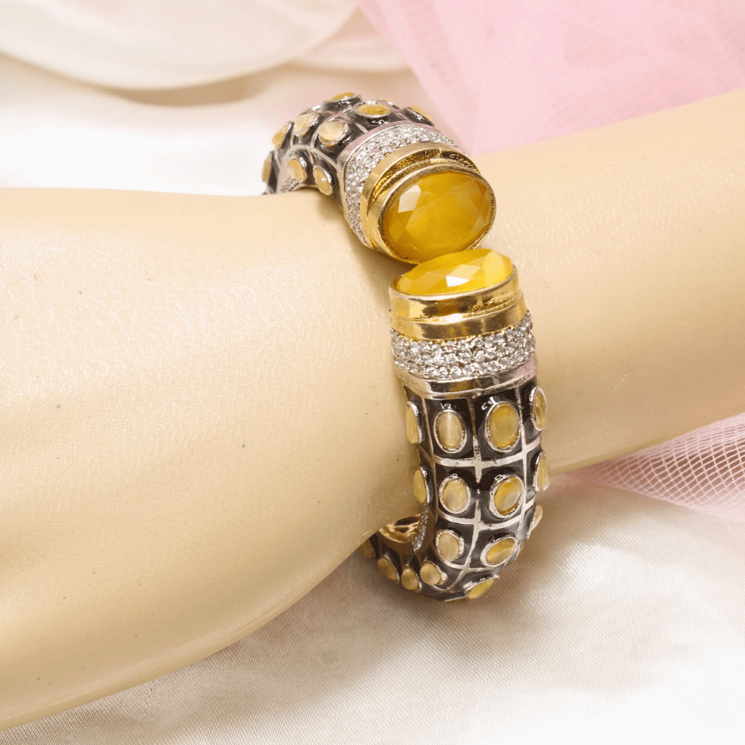 RAJWADI STONE & MEENAKARI KADA GOLD PLATED - YELLOW