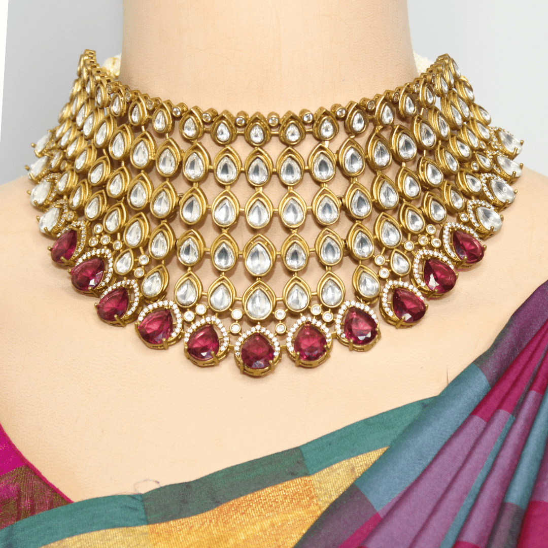 RAJWADI TAMANNA NECKLACE SET - RED