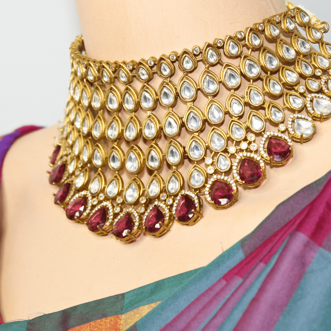 RAJWADI TAMANNA NECKLACE SET - RED