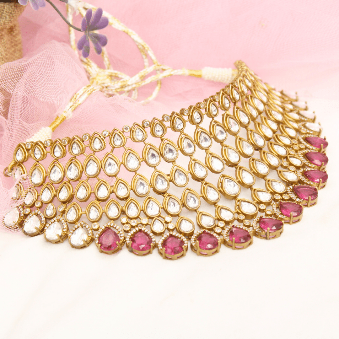 RAJWADI TAMANNA NECKLACE SET - RED