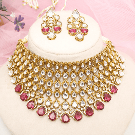 RAJWADI TAMANNA NECKLACE SET - RED