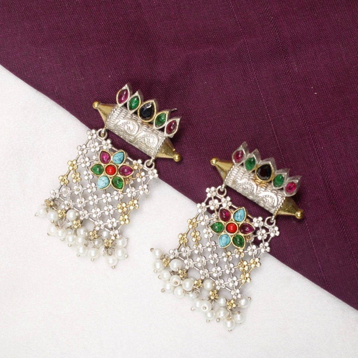 Rangtara Tribal Pendant Set – Multicolor Oxidised Pearl Editi