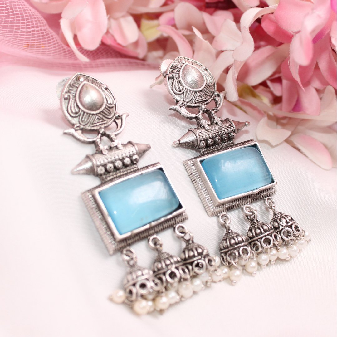 RIVA SILVER LOOK ALIKE EARRING - SKY BLUE