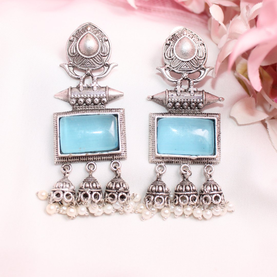 RIVA SILVER LOOK ALIKE EARRING - SKY BLUE