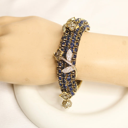 Royal Blue Beaded Leaf Motif Layered Kada – product view 15