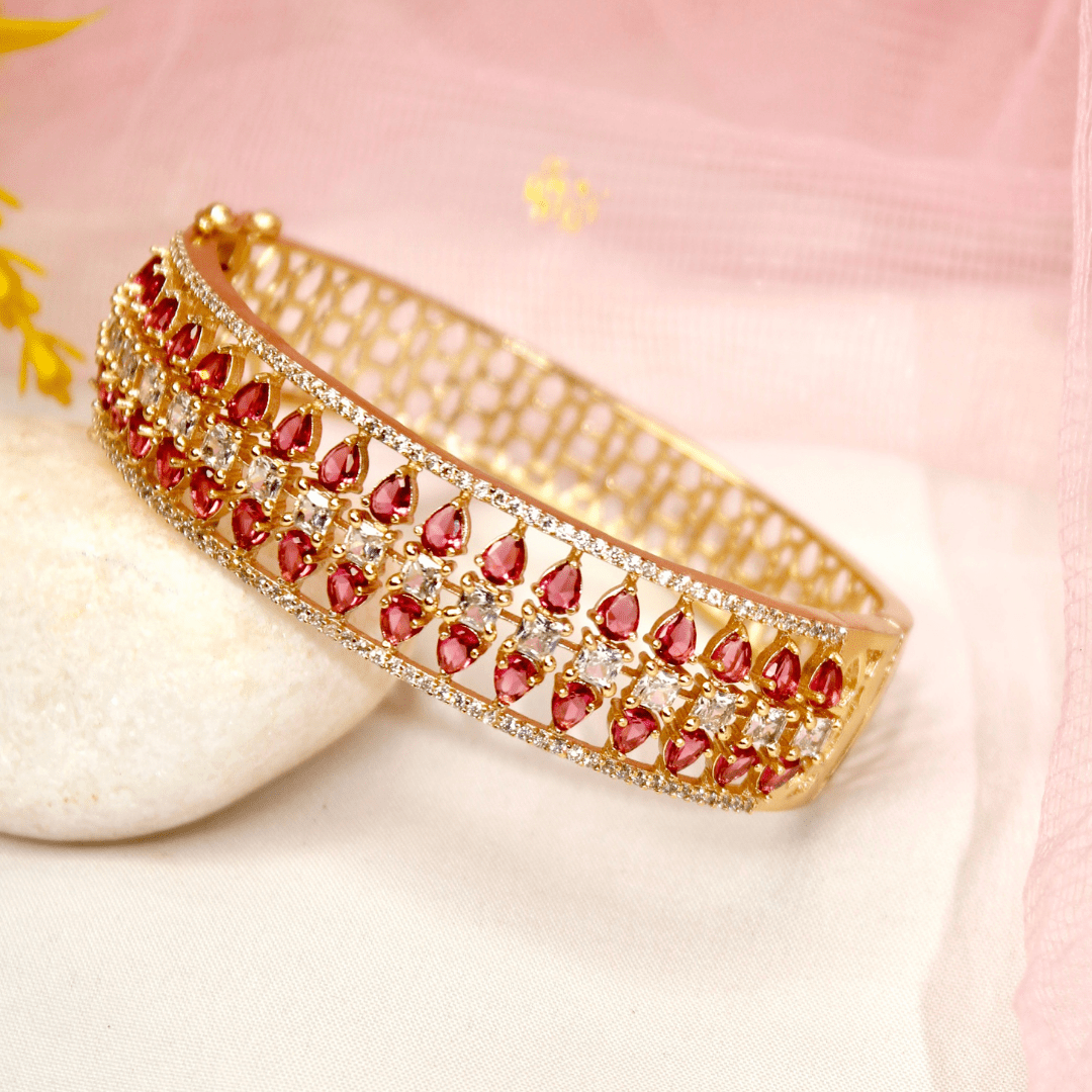 Royal Stone Teardrop Kada - RED