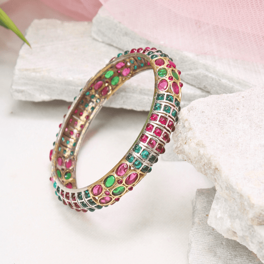 RUBY - EMARALD NAGINA BANGLES - DUAL - TONE FINISH - SET OF 2