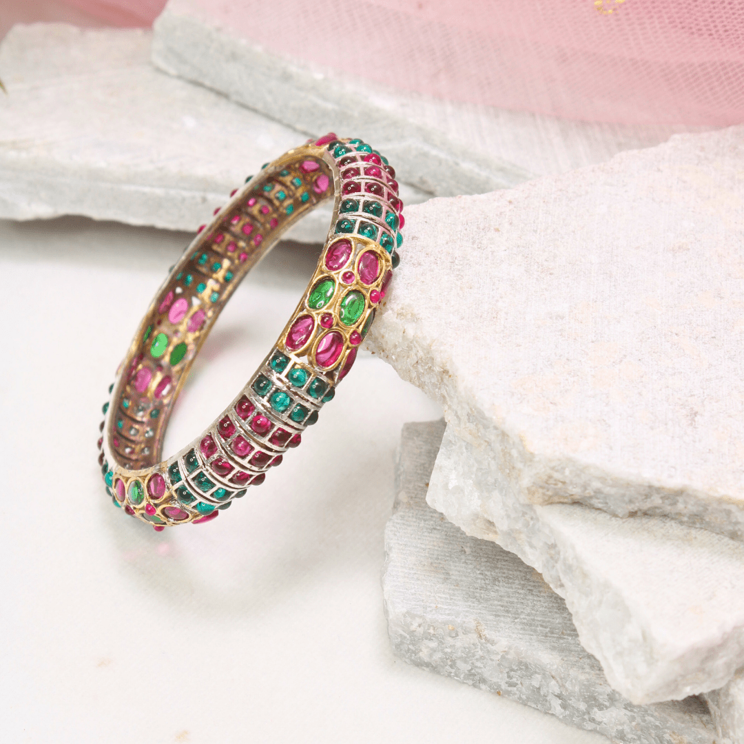 RUBY - EMARALD NAGINA BANGLES - DUAL - TONE FINISH - SET OF 2