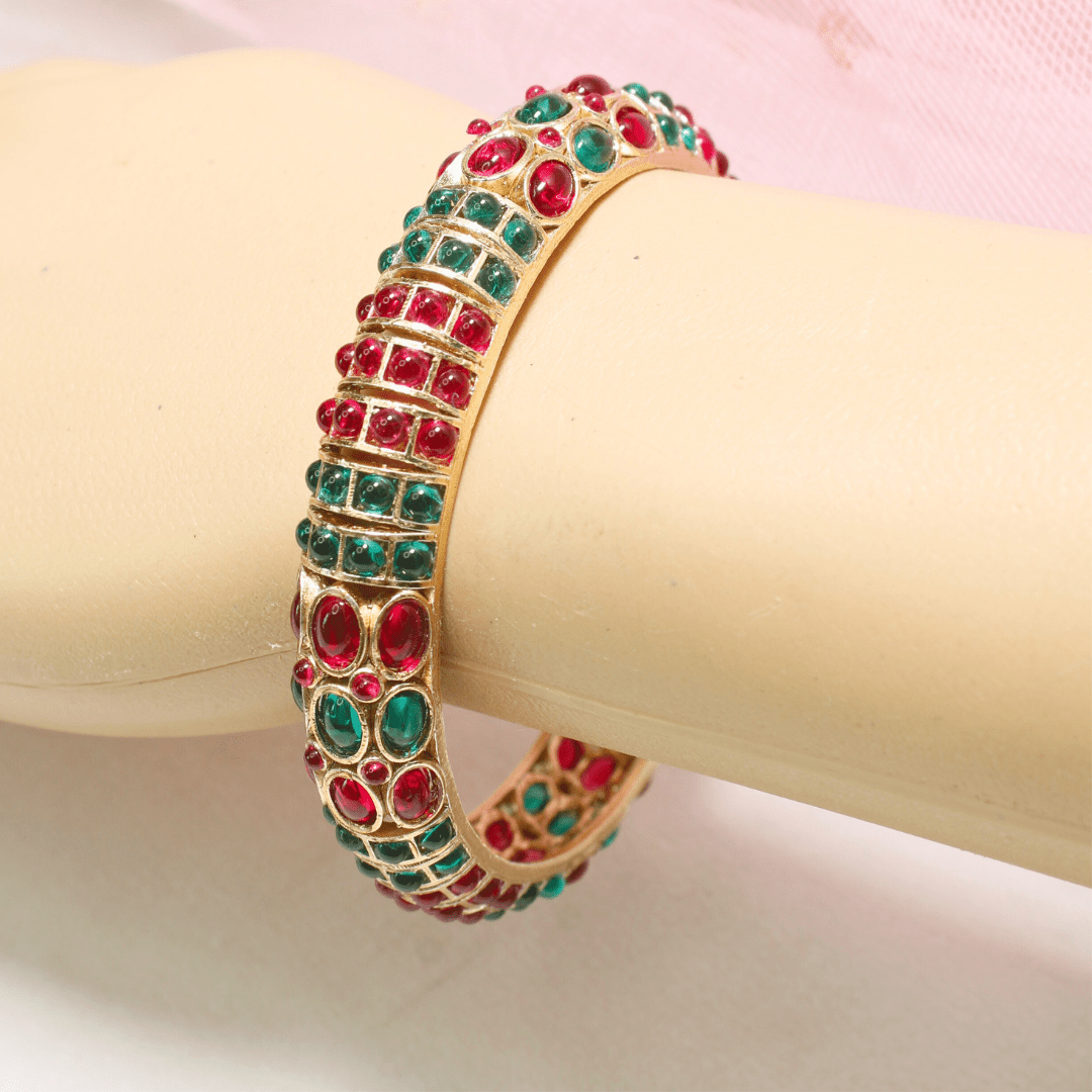 RUBY - EMARALD NAGINA BANGLES - GOLDEN FINISH - SET OF 2