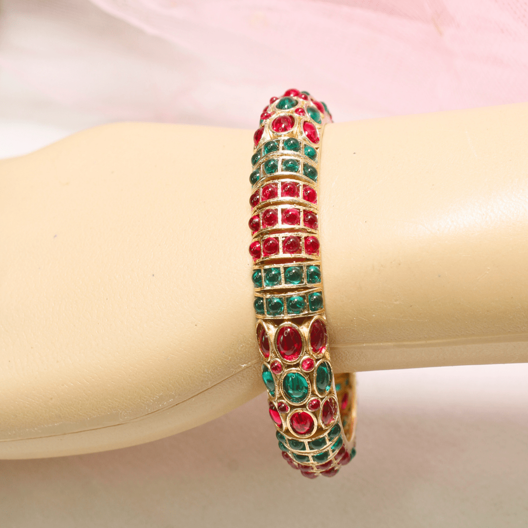 RUBY - EMARALD NAGINA BANGLES - GOLDEN FINISH - SET OF 2