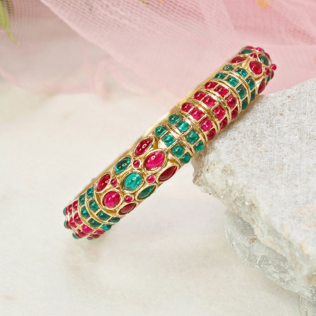RUBY - EMARALD NAGINA BANGLES - GOLDEN FINISH - SET OF 2