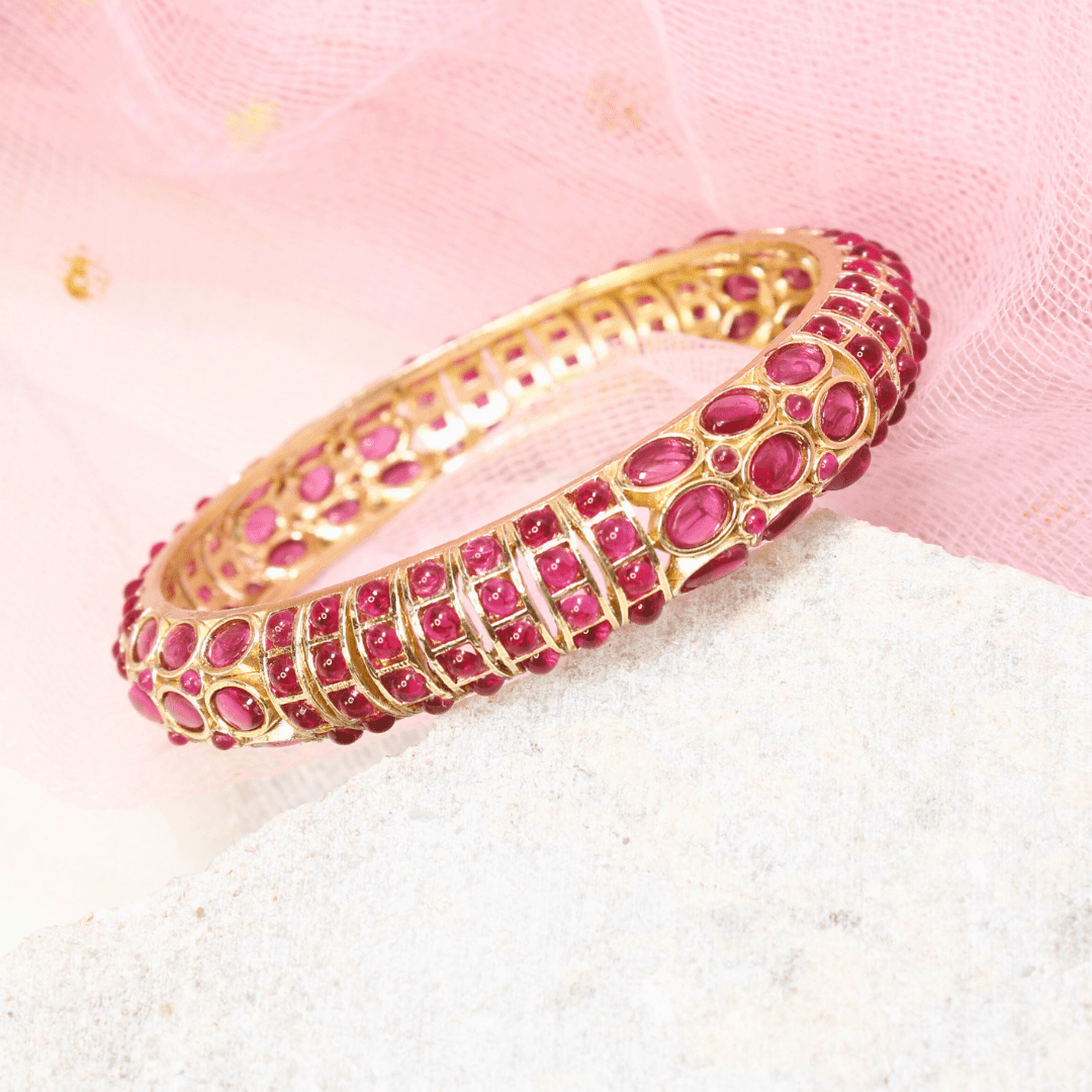 RUBY NAGINA BANGLES - GOLDEN FINISH - SET OF 2